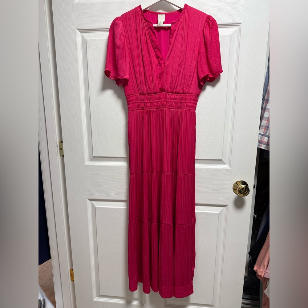 Vibrant Joie Fuchsia Pink Short Sleeve Maxi Dress Size S - Picture 2 of 5